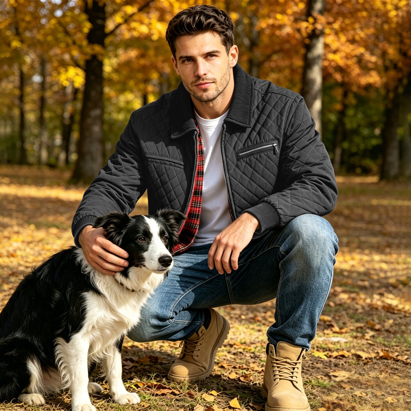 Zaitun Men's Diamond Quilted Cotton Duck Canvas Insulated Plaid Flannel Lined Padded Jackets