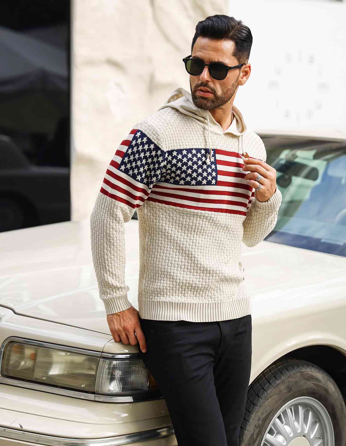 US Flag Knitted Hoodie