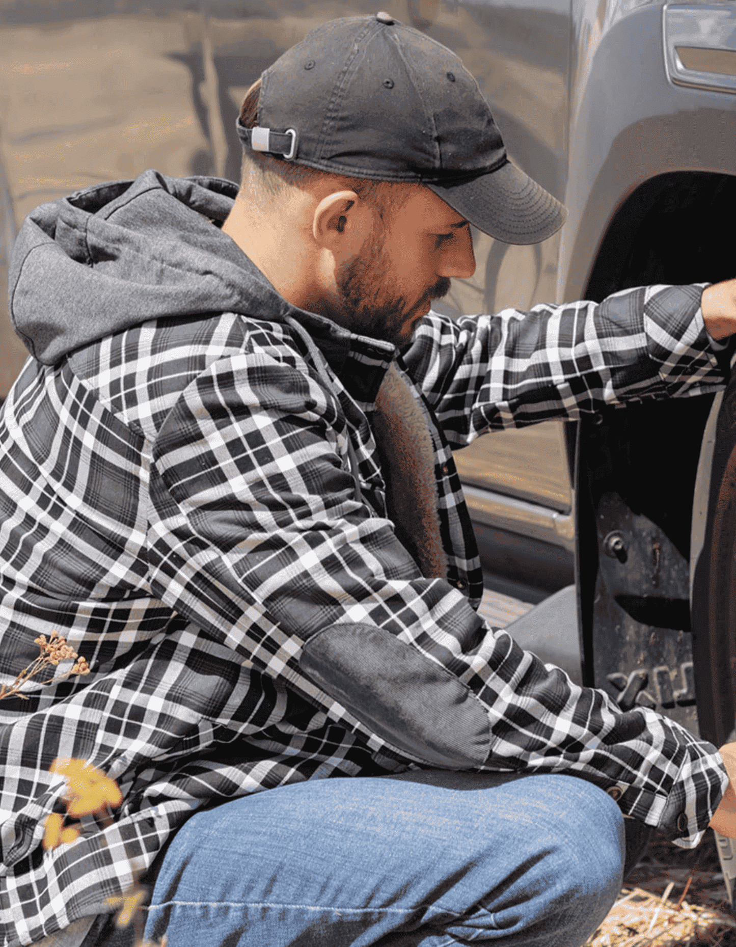 Sherpa-Lined Hooded Plaid Jacket