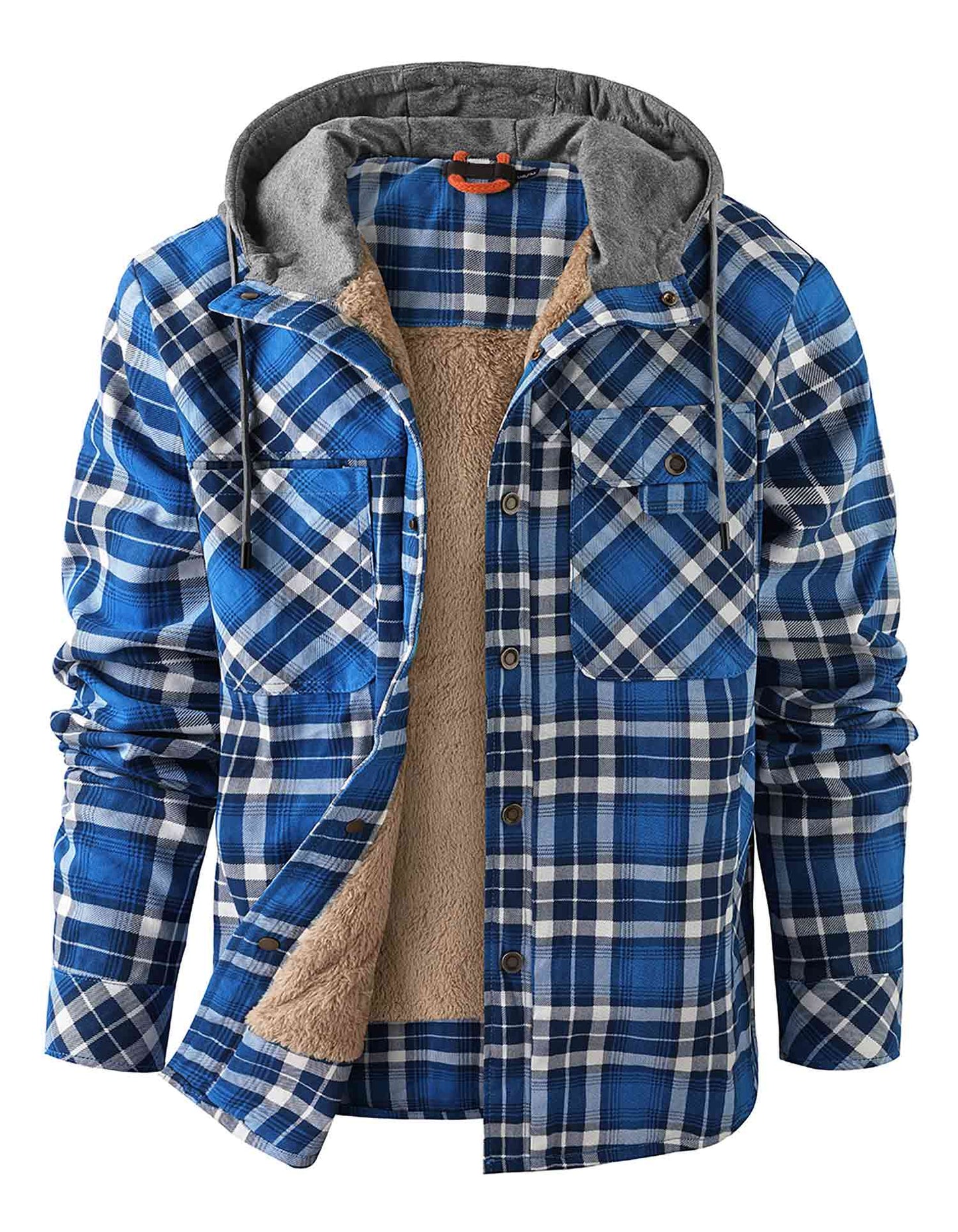 Sherpa-Lined Hooded Plaid Jacket