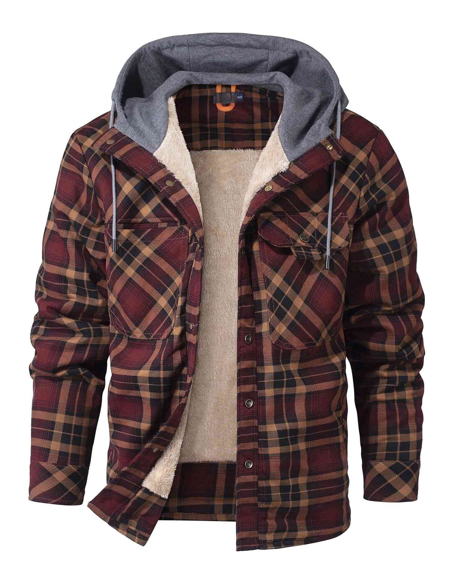 Sherpa-Lined Hooded Plaid Jacket