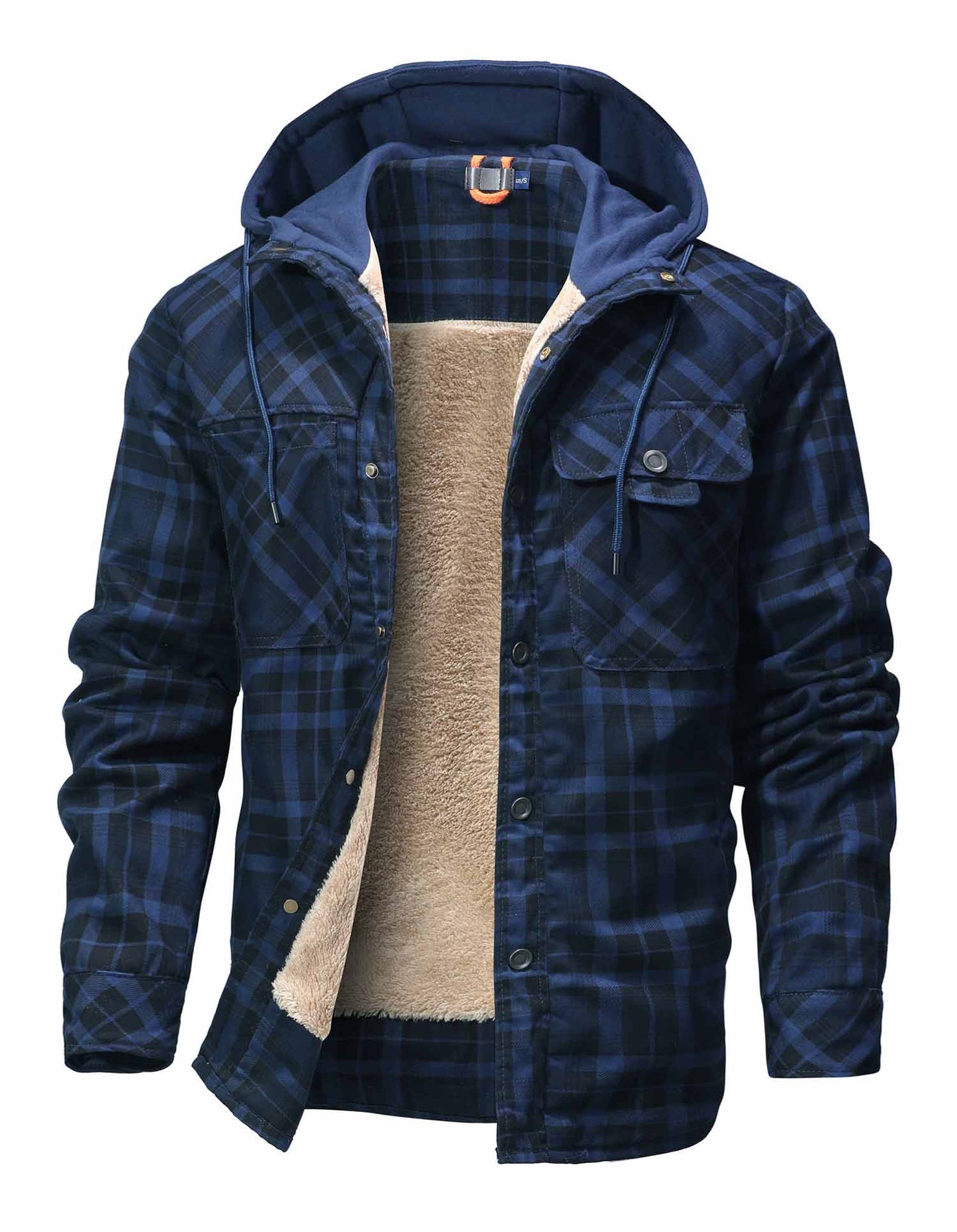 Sherpa-Lined Hooded Plaid Jacket