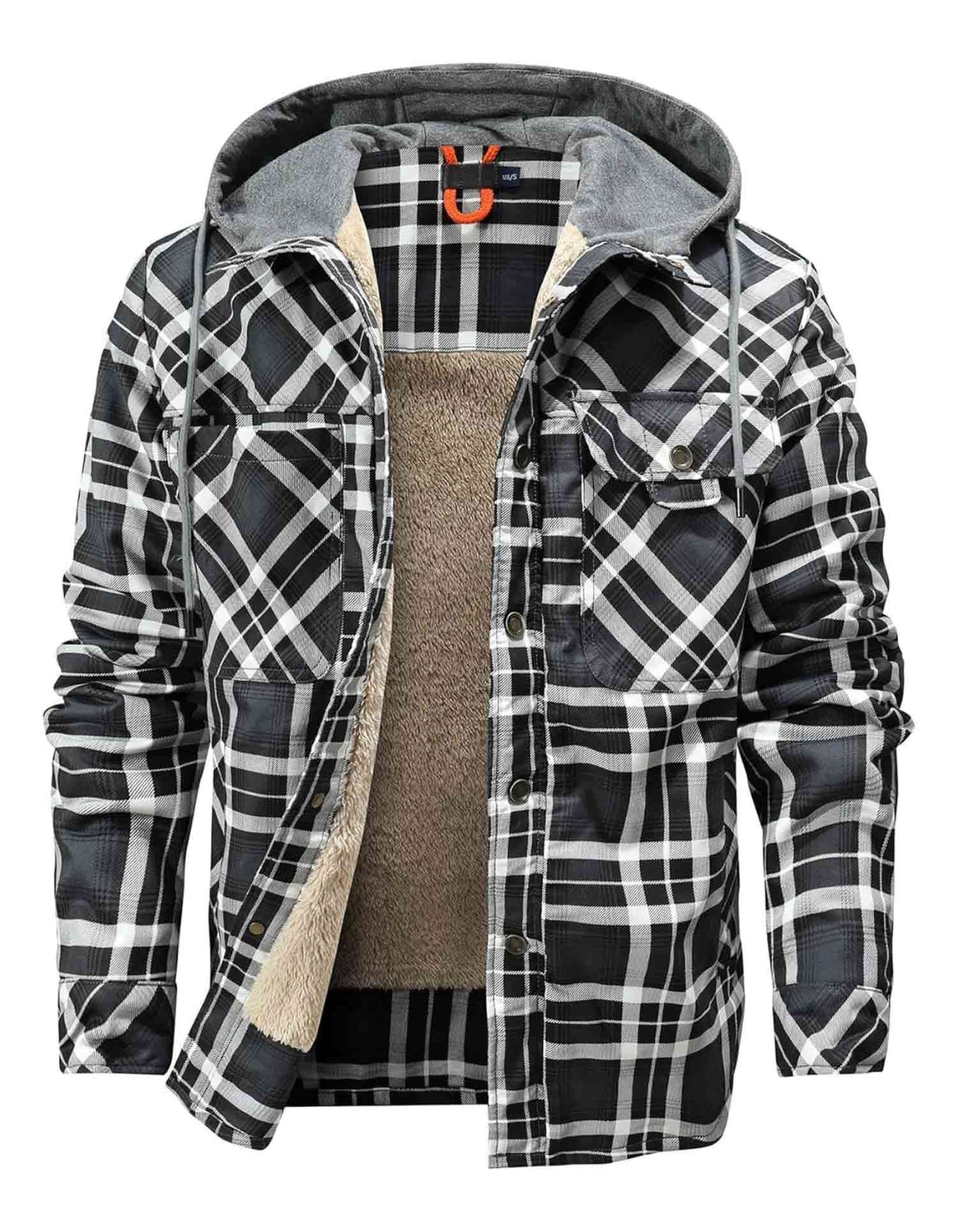 Sherpa-Lined Hooded Plaid Jacket