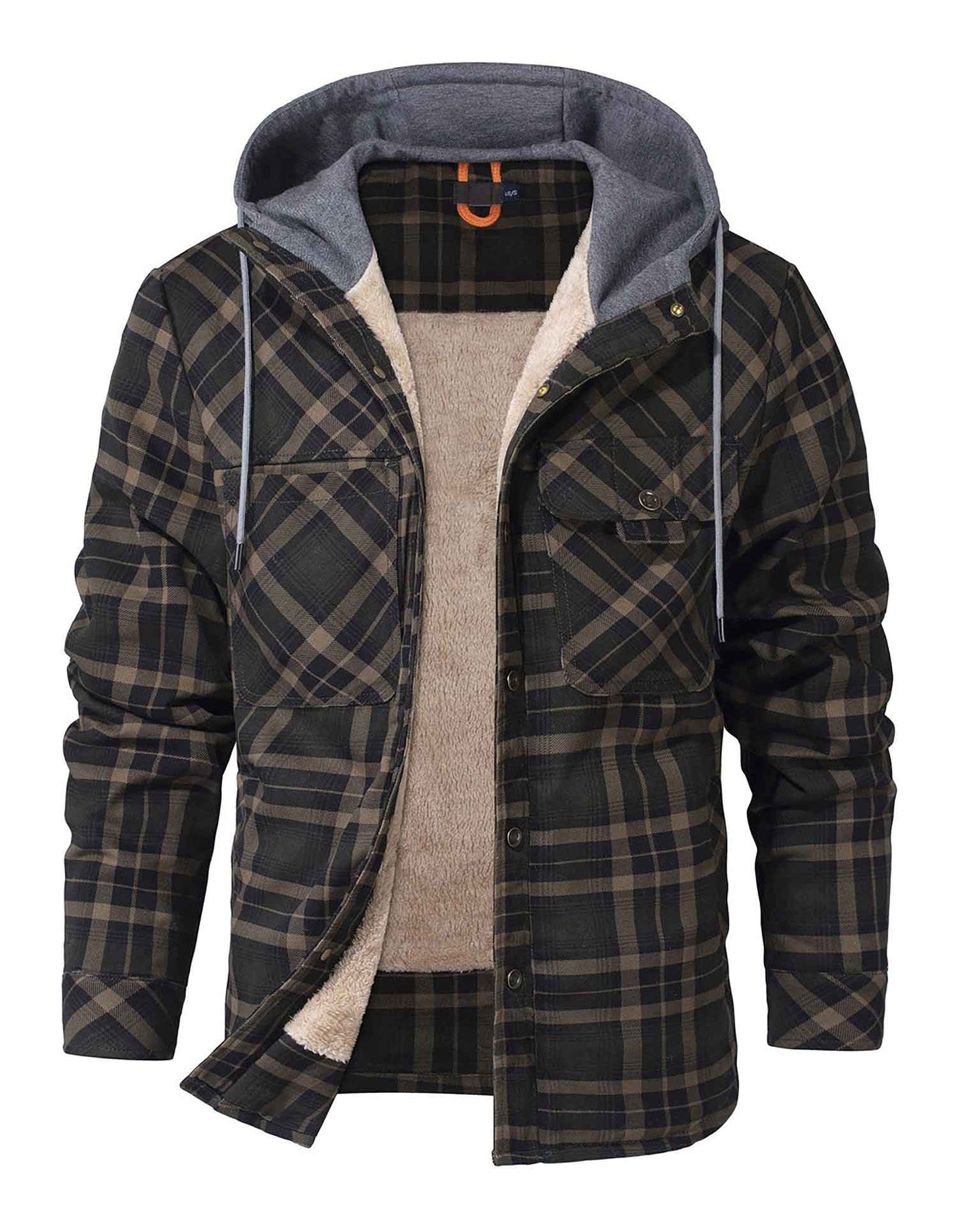 Sherpa-Lined Hooded Plaid Jacket