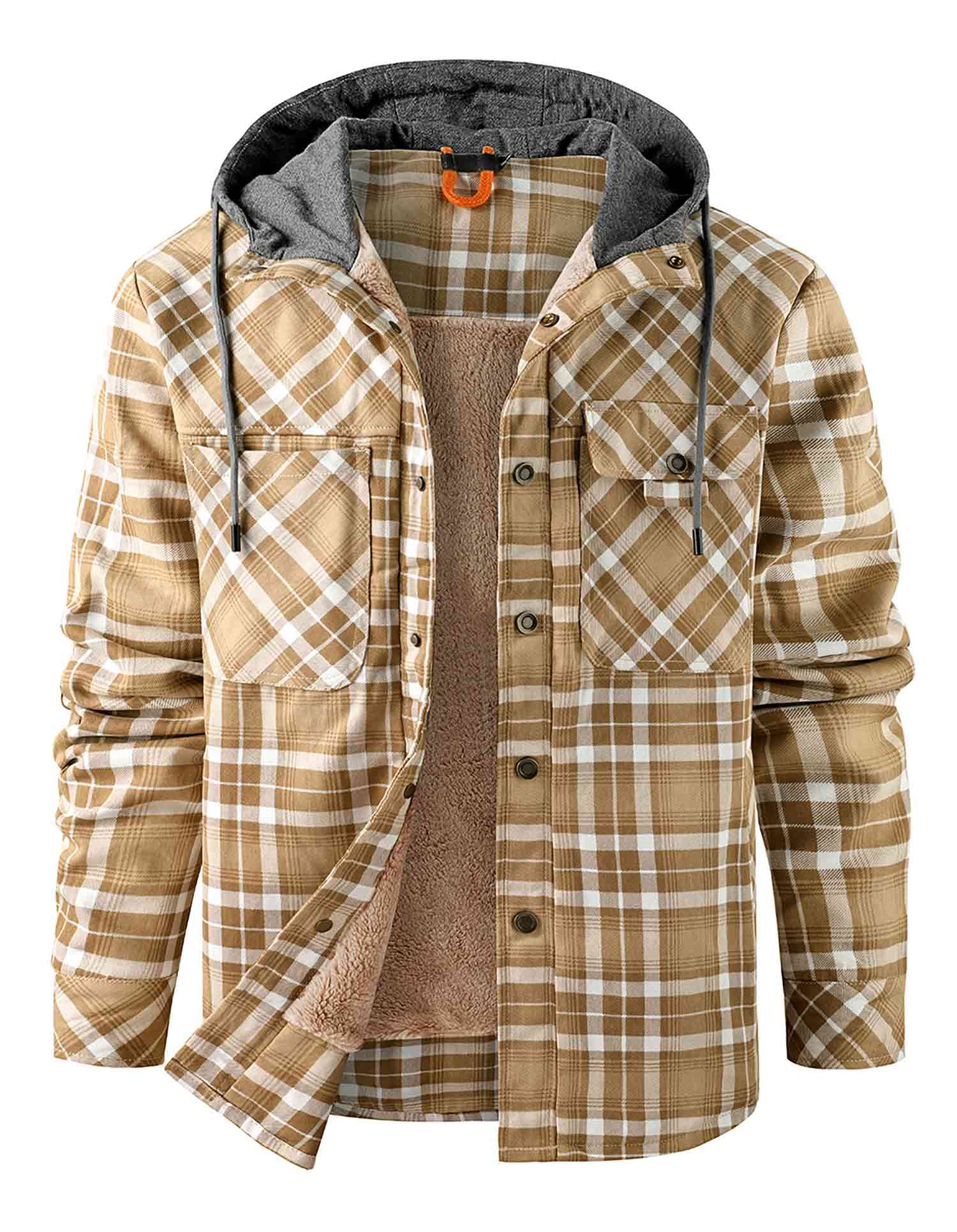 Sherpa-Lined Hooded Plaid Jacket