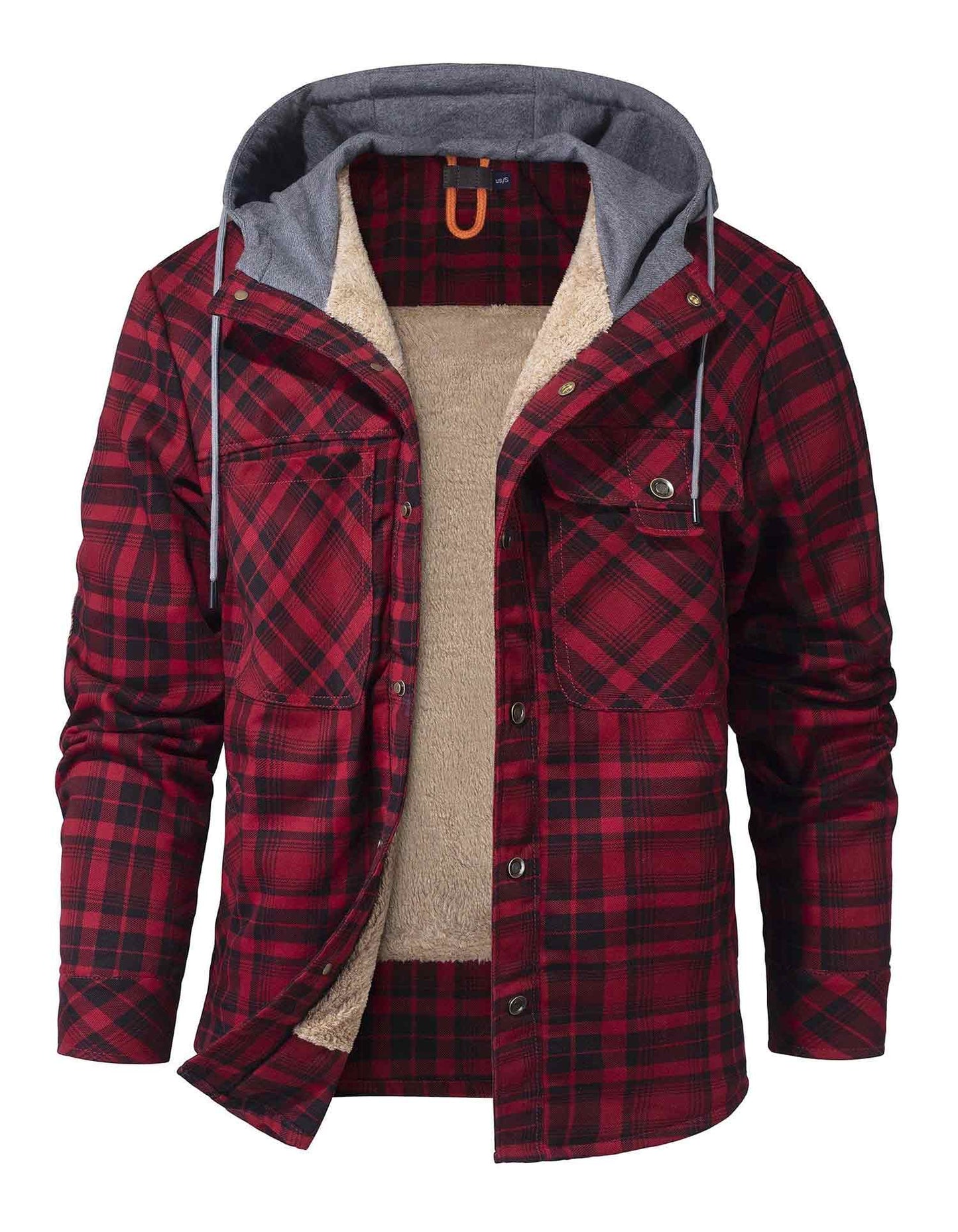 Sherpa-Lined Hooded Plaid Jacket