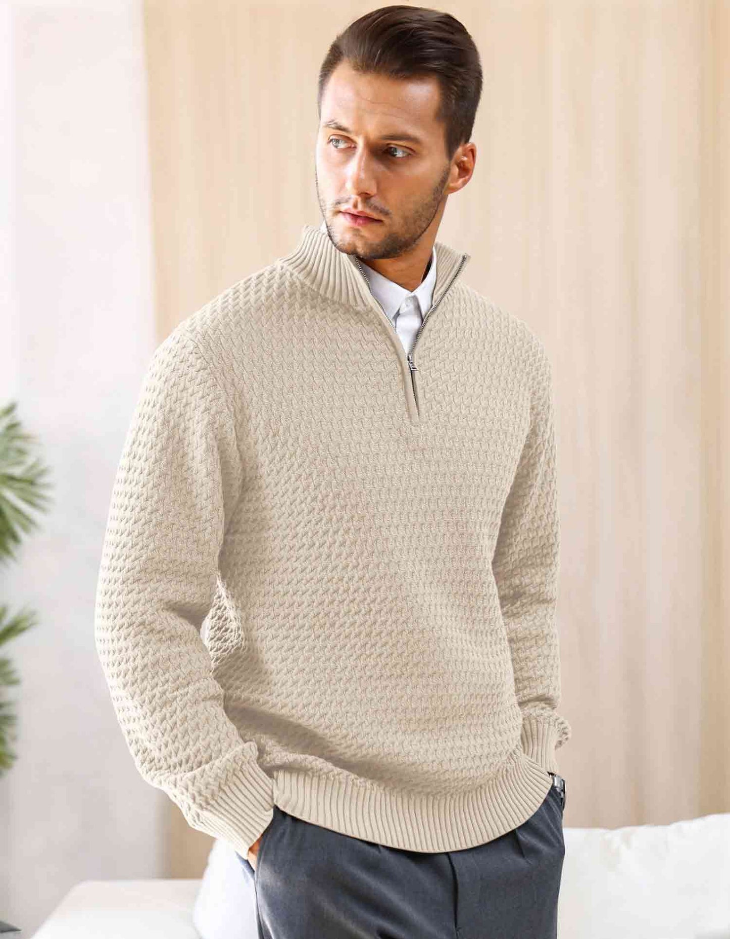 Nordic Twill Quarter-Zip Turtleneck Sweater