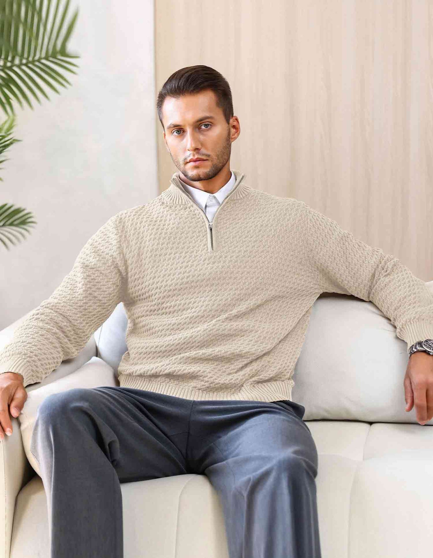 Nordic Twill Quarter-Zip Turtleneck Sweater