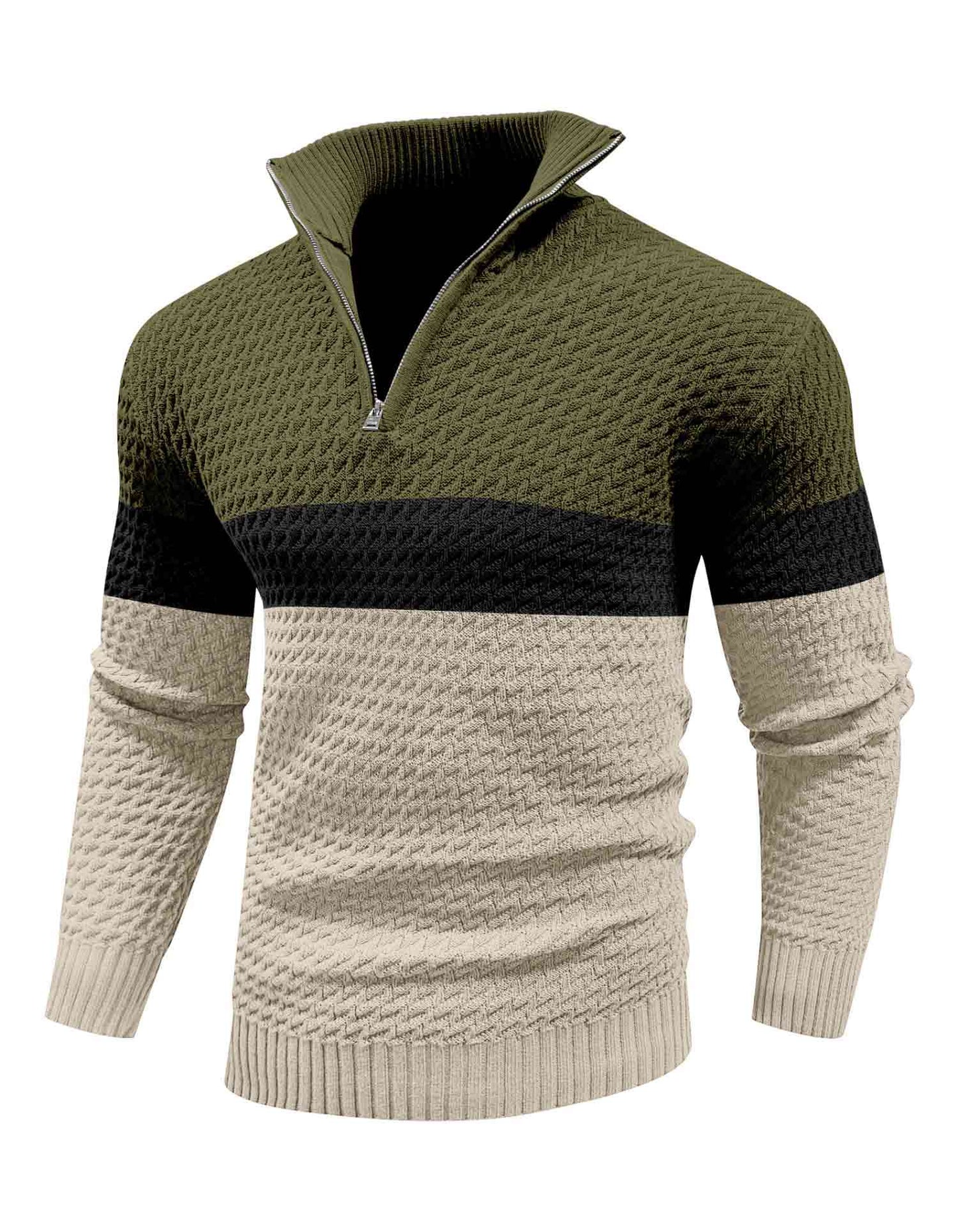 Twill Colorblock Quarter-Zip Turtleneck Sweater