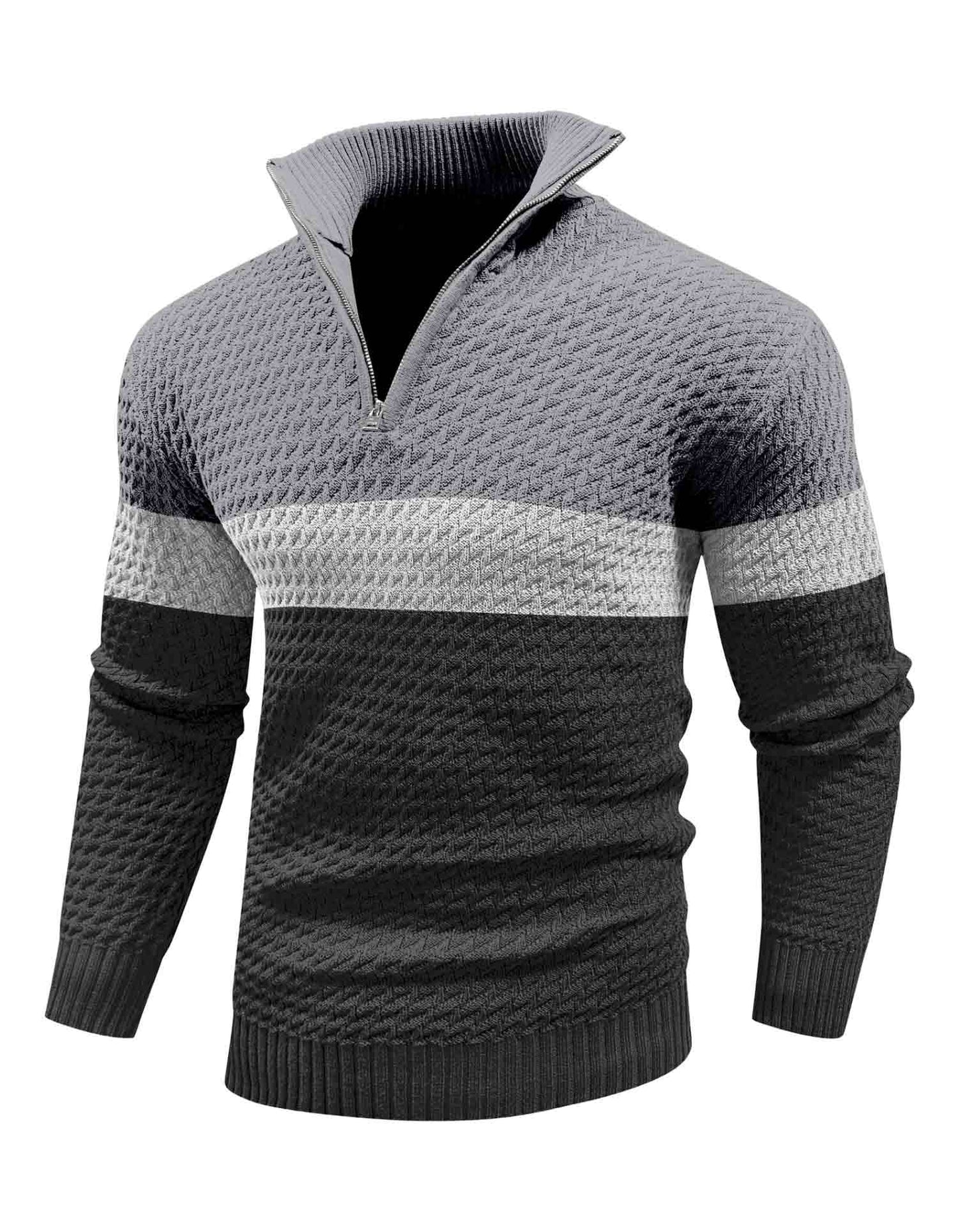 Twill Colorblock Quarter-Zip Turtleneck Sweater