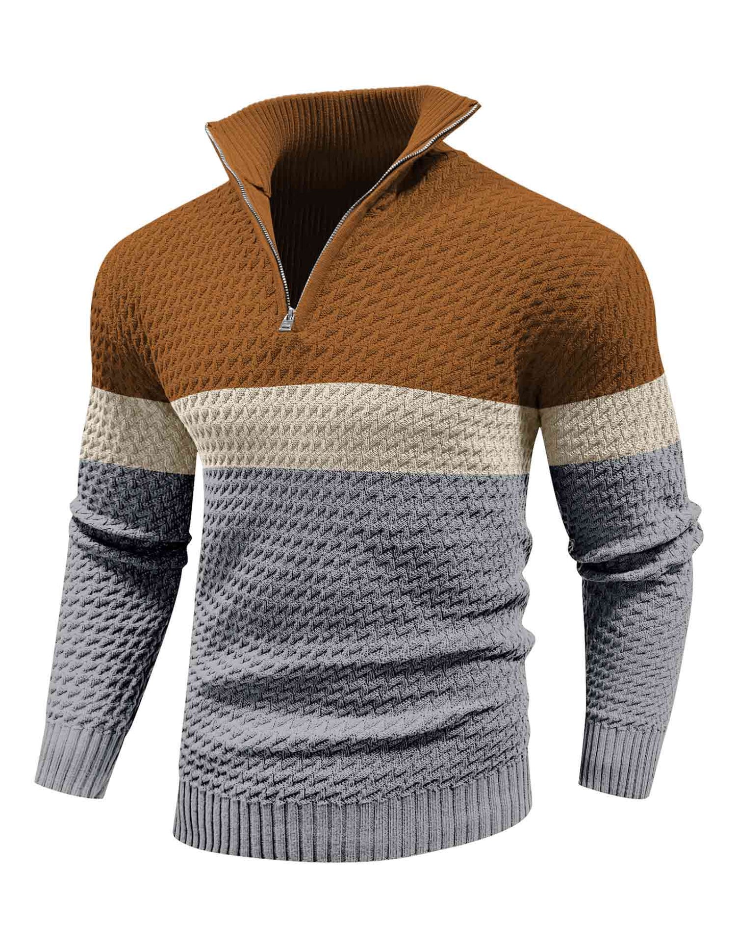 Twill Colorblock Quarter-Zip Turtleneck Sweater