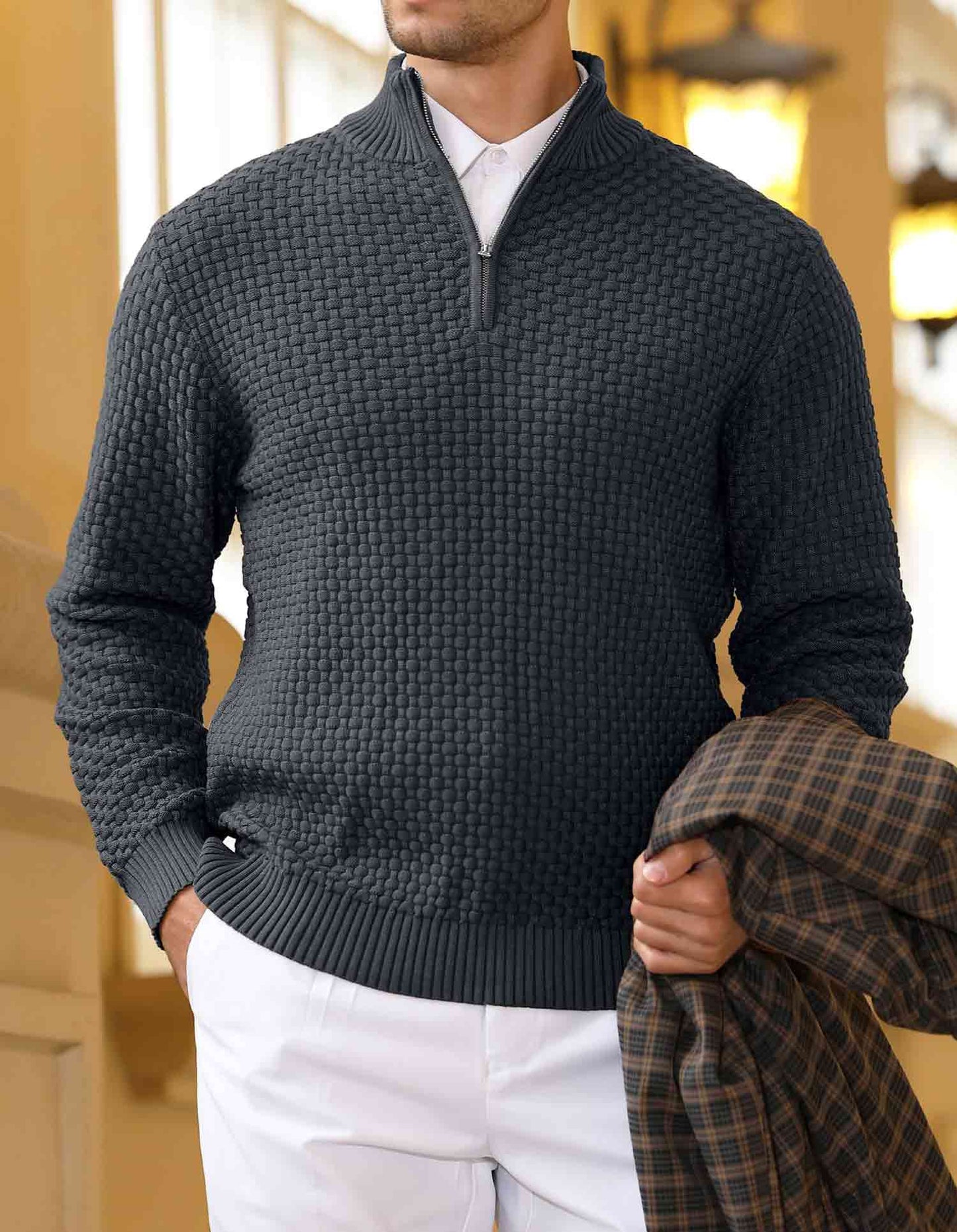 AirWaffle Turtleneck Quarter Zip Sweater