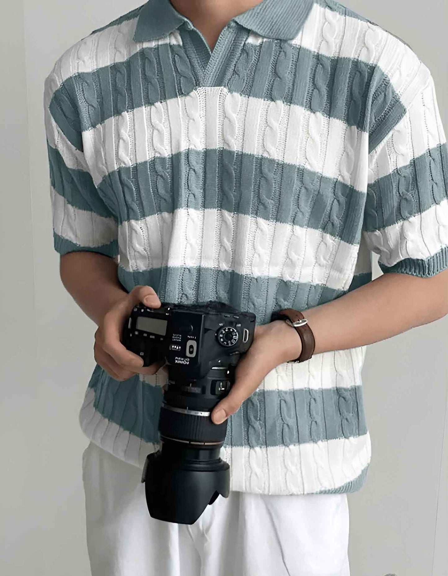 Striped Polo Knit Tee