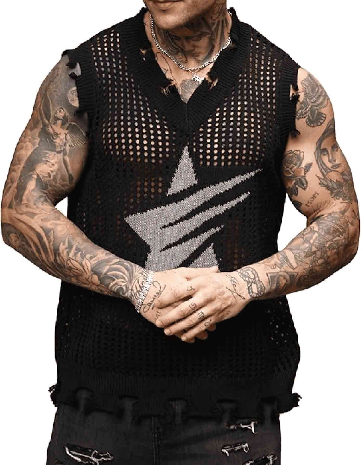 V-Neck Perforated Knitted Short Sleeve