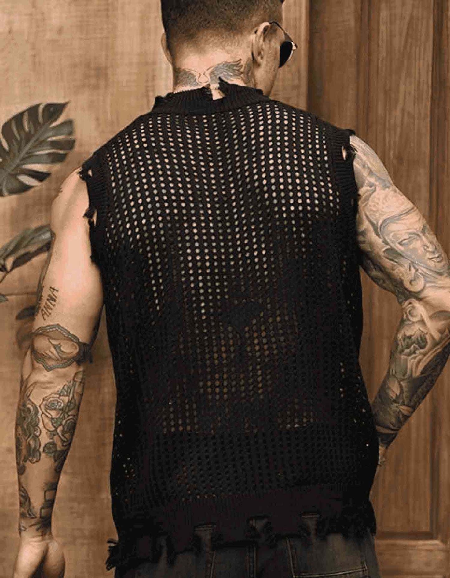 V-Neck Perforated Knitted Short Sleeve
