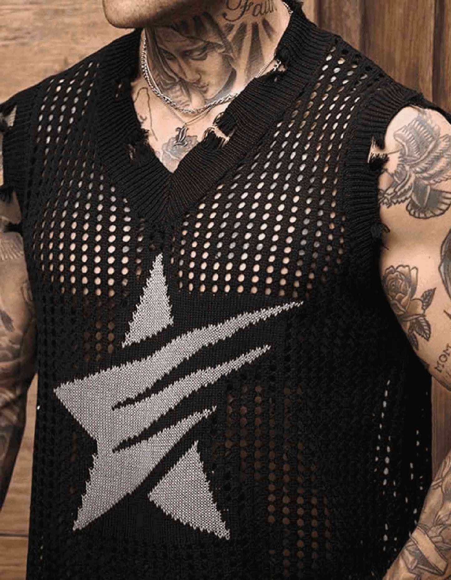 V-Neck Perforated Knitted Short Sleeve
