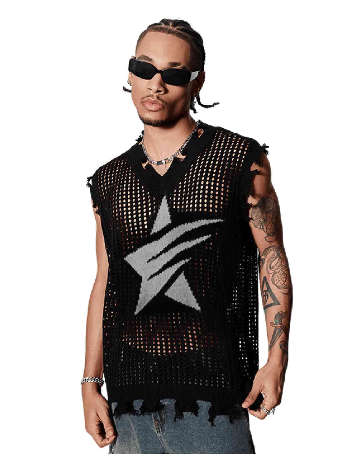 V-Neck Perforated Knitted Short Sleeve