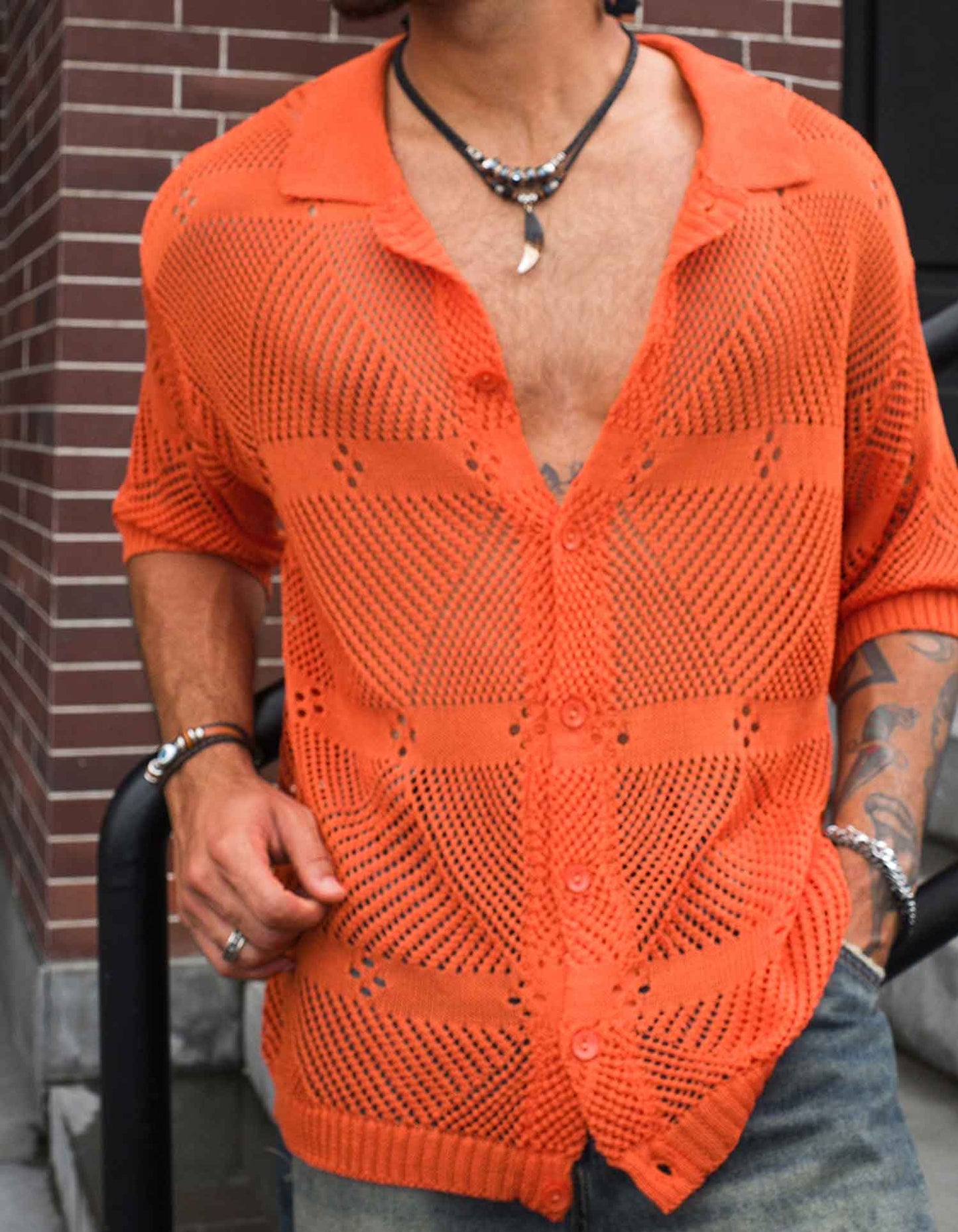 Sheer Crochet Mesh Shirt – Short Sleeve