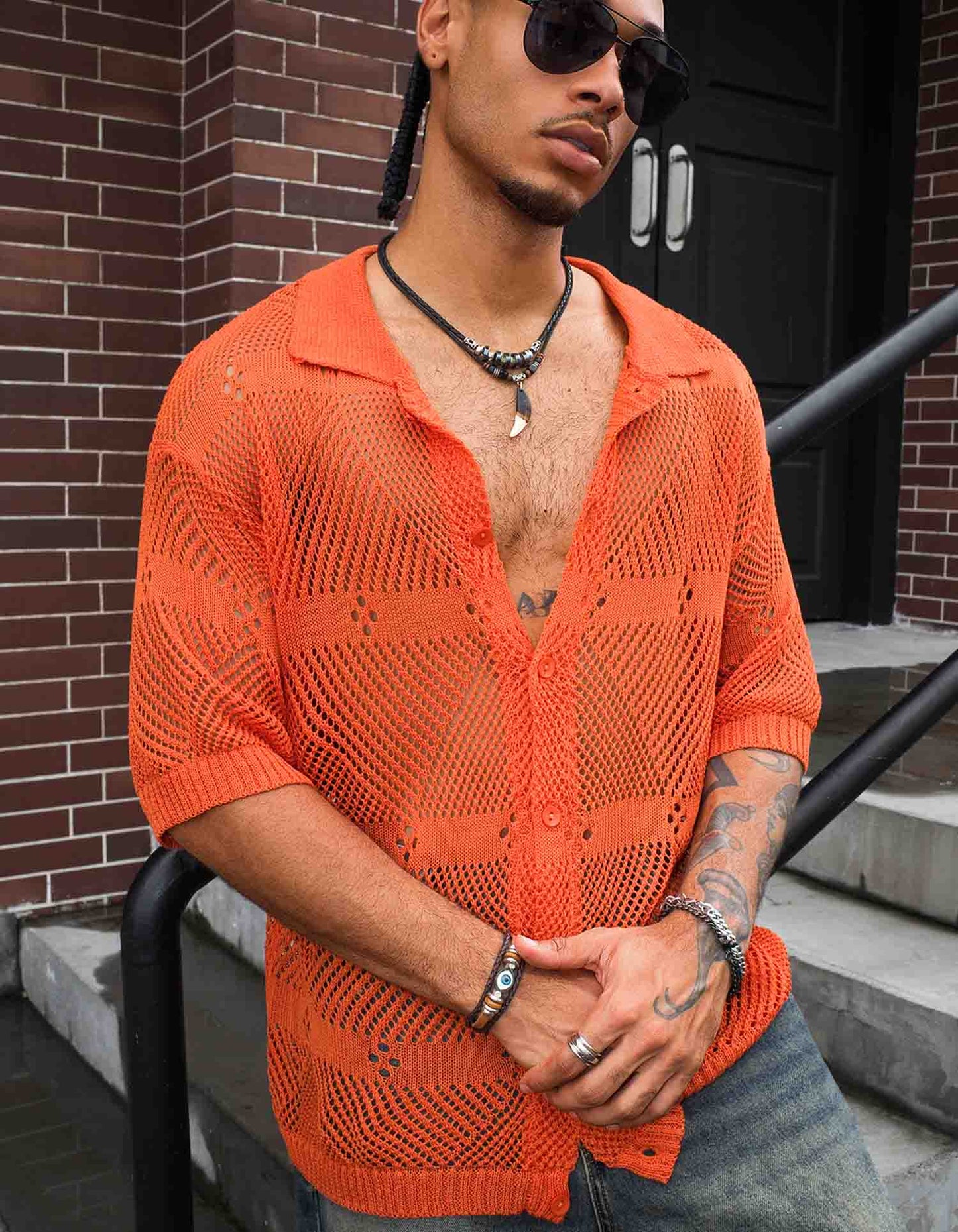 Sheer Crochet Mesh Shirt – Short Sleeve