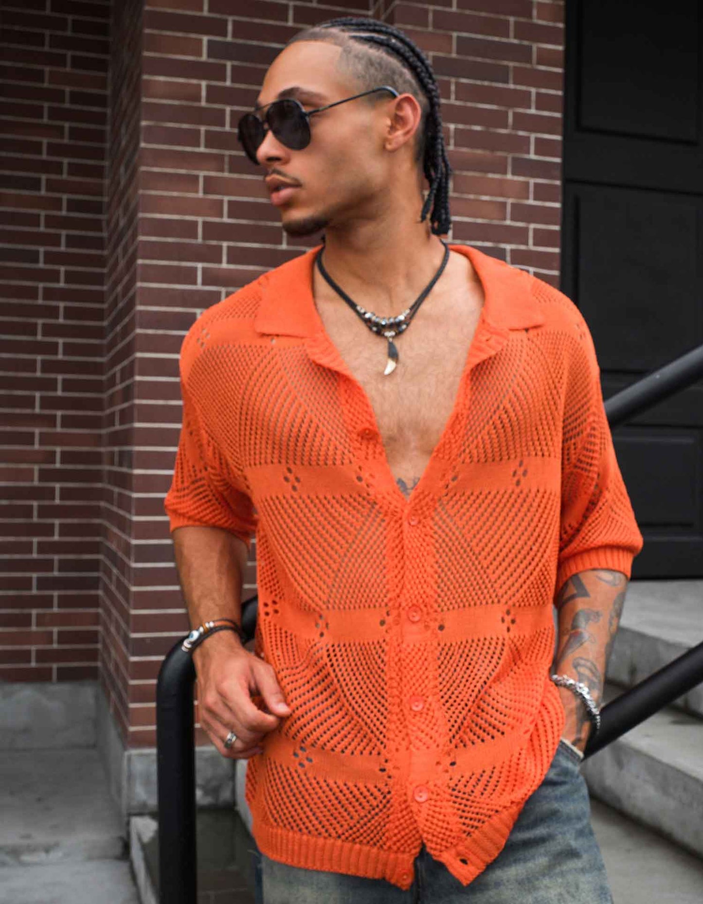 Sheer Crochet Mesh Shirt – Short Sleeve