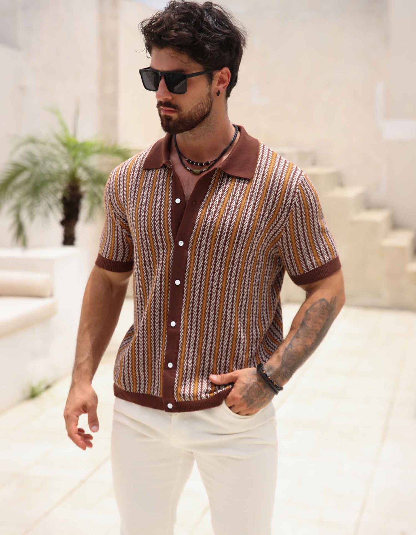 Retro Stripes Knit Polo