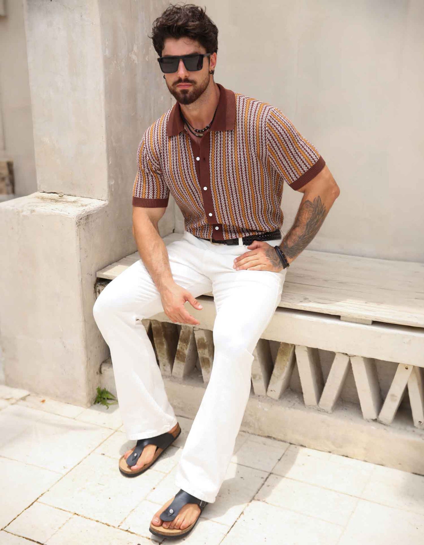 Retro Stripes Knit Polo