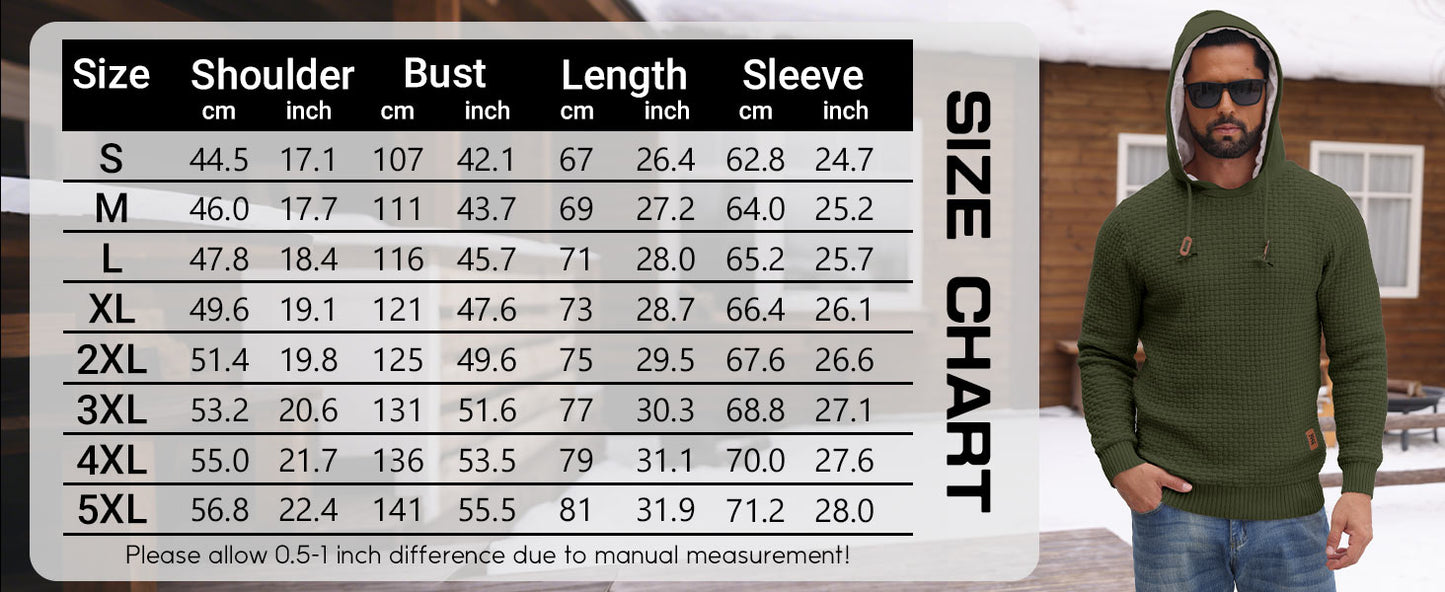 Zaitun Men's Short Plush Lined Hooded Sweater Crystal Velvet Fleece Lined Winter Warm Sweatshirt Knitted Hoodie Pullover Khaki