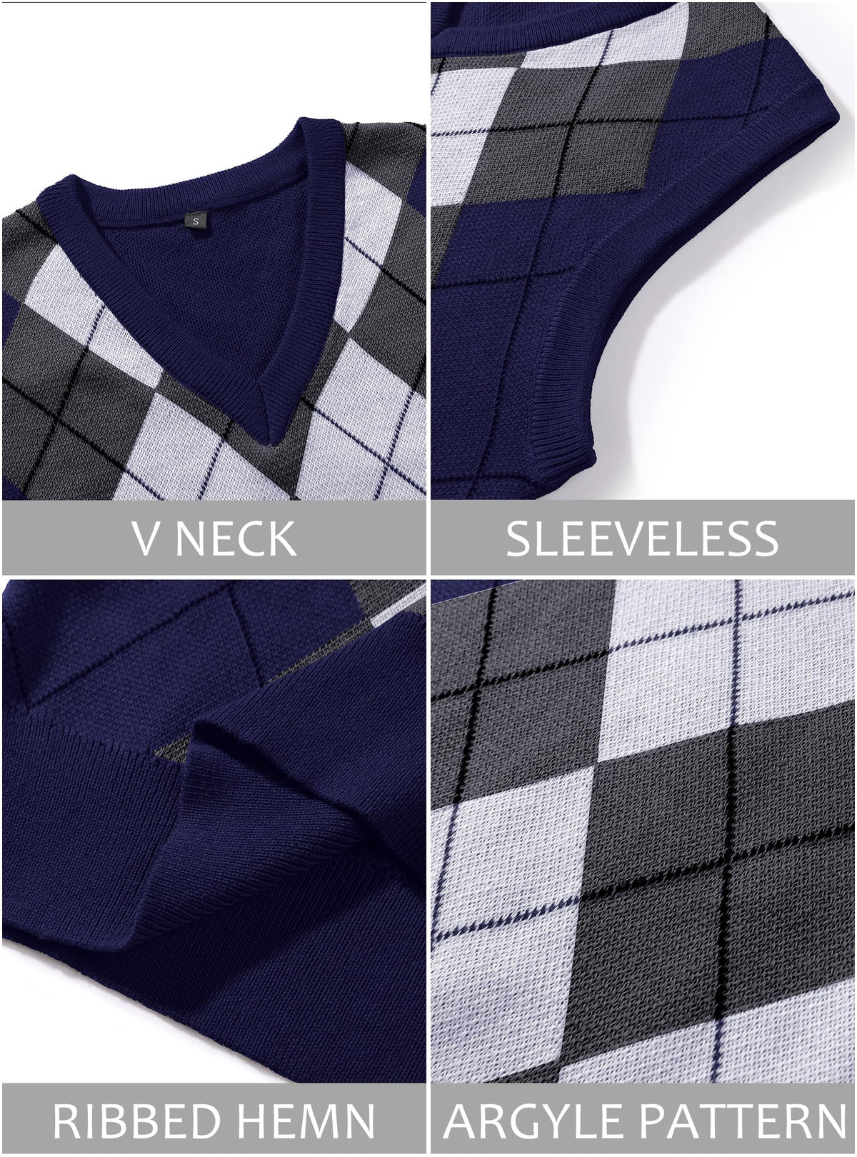 Zaitun Men's Sweater Vest Checked Sleeveless V Neck Vest Slim Fit Vests Leisure Business Knitted Vest Autumn Winter Jumper