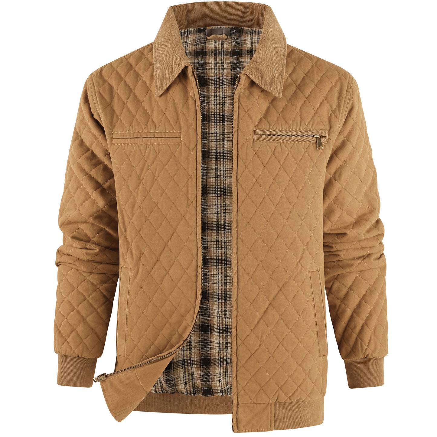 Zaitun Men's Diamond Quilted Cotton Duck Canvas Insulated Plaid Flannel Lined Padded Jackets
