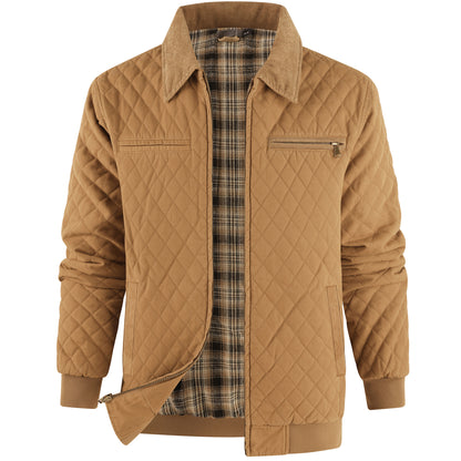 Zaitun Men's Diamond Quilted Cotton Duck Canvas Insulated Plaid Flannel Lined Padded Jackets
