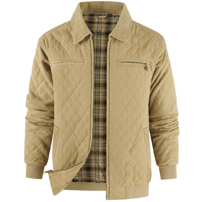 Zaitun Men's Diamond Quilted Cotton Duck Canvas Insulated Plaid Flannel Lined Padded Jackets