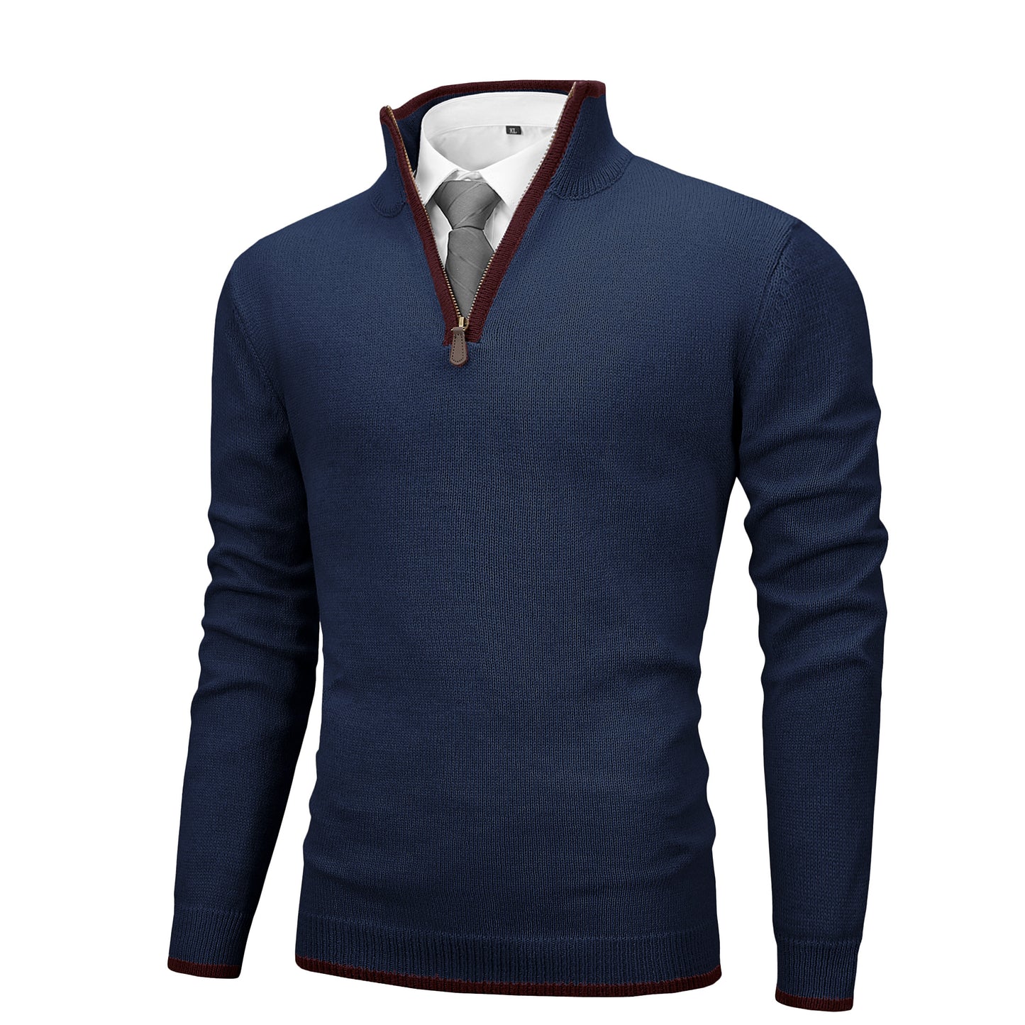 Zaitun Mens Quarter Zip Sweater Mock Neck Pullover Long Sleeve Jumper Casual Top Blue