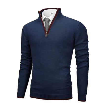 Zaitun Mens Quarter Zip Sweater Mock Neck Pullover Long Sleeve Jumper Casual Top Blue