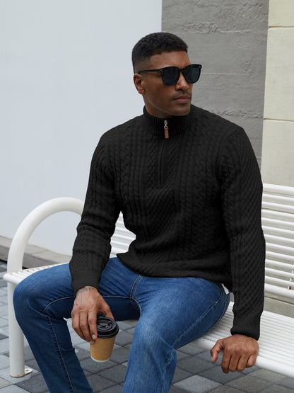 Zaitun Men's 1/4 Zip Sweater Waffle Textured Lightweight Pullover for Winter Business Casual Turtleneck Old Money Knit Top