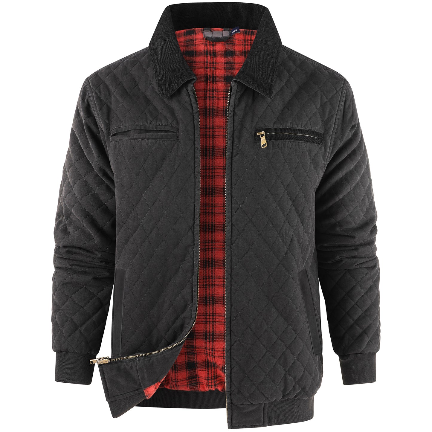 Zaitun Men's Diamond Quilted Cotton Duck Canvas Insulated Plaid Flannel Lined Padded Jackets
