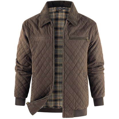 Zaitun Men's Diamond Quilted Cotton Duck Canvas Insulated Plaid Flannel Lined Padded Jackets