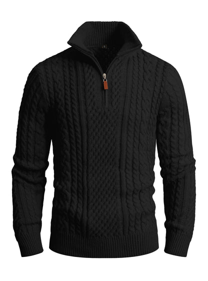 Zaitun Men's 1/4 Zip Sweater Waffle Textured Lightweight Pullover for Winter Business Casual Turtleneck Old Money Knit Top