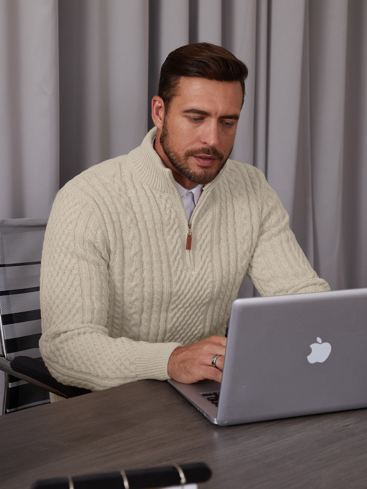 Zaitun Men's 1/4 Zip Sweater Waffle Textured Lightweight Pullover for Winter Business Casual Turtleneck Old Money Knit Top