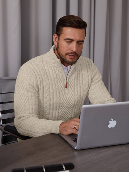 Zaitun Men's 1/4 Zip Sweater Waffle Textured Lightweight Pullover for Winter Business Casual Turtleneck Old Money Knit Top