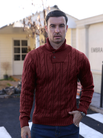 Zaitun Men's Turtleneck Sweater Fisherman Style Cable Knit Pullover Warm Long Sleeve Lightweight Breathable Winter Sweater for Men Red
