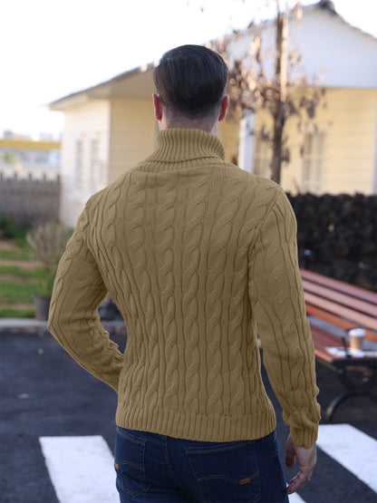 Zaitun Men's Turtleneck Sweater Fisherman Style Cable Knit Pullover Warm Long Sleeve Lightweight Breathable Winter Sweater for Men Red