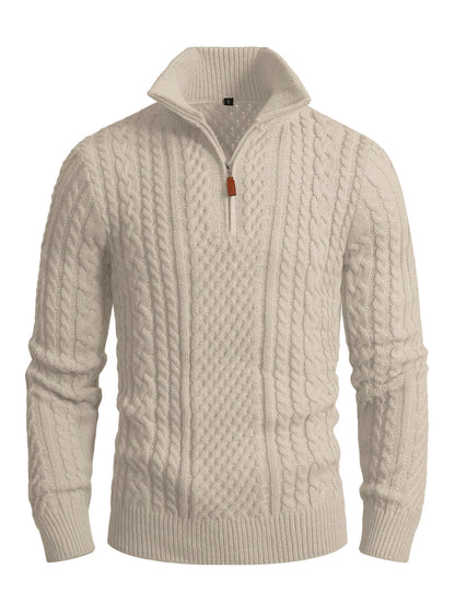 Zaitun Men's 1/4 Zip Sweater Waffle Textured Lightweight Pullover for Winter Business Casual Turtleneck Old Money Knit Top