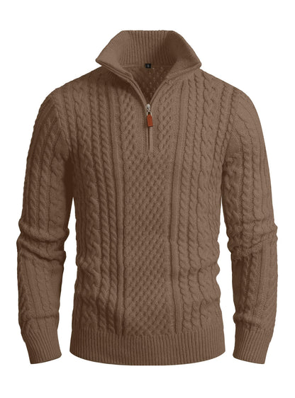 Zaitun Men's 1/4 Zip Sweater Waffle Textured Lightweight Pullover for Winter Business Casual Turtleneck Old Money Knit Top