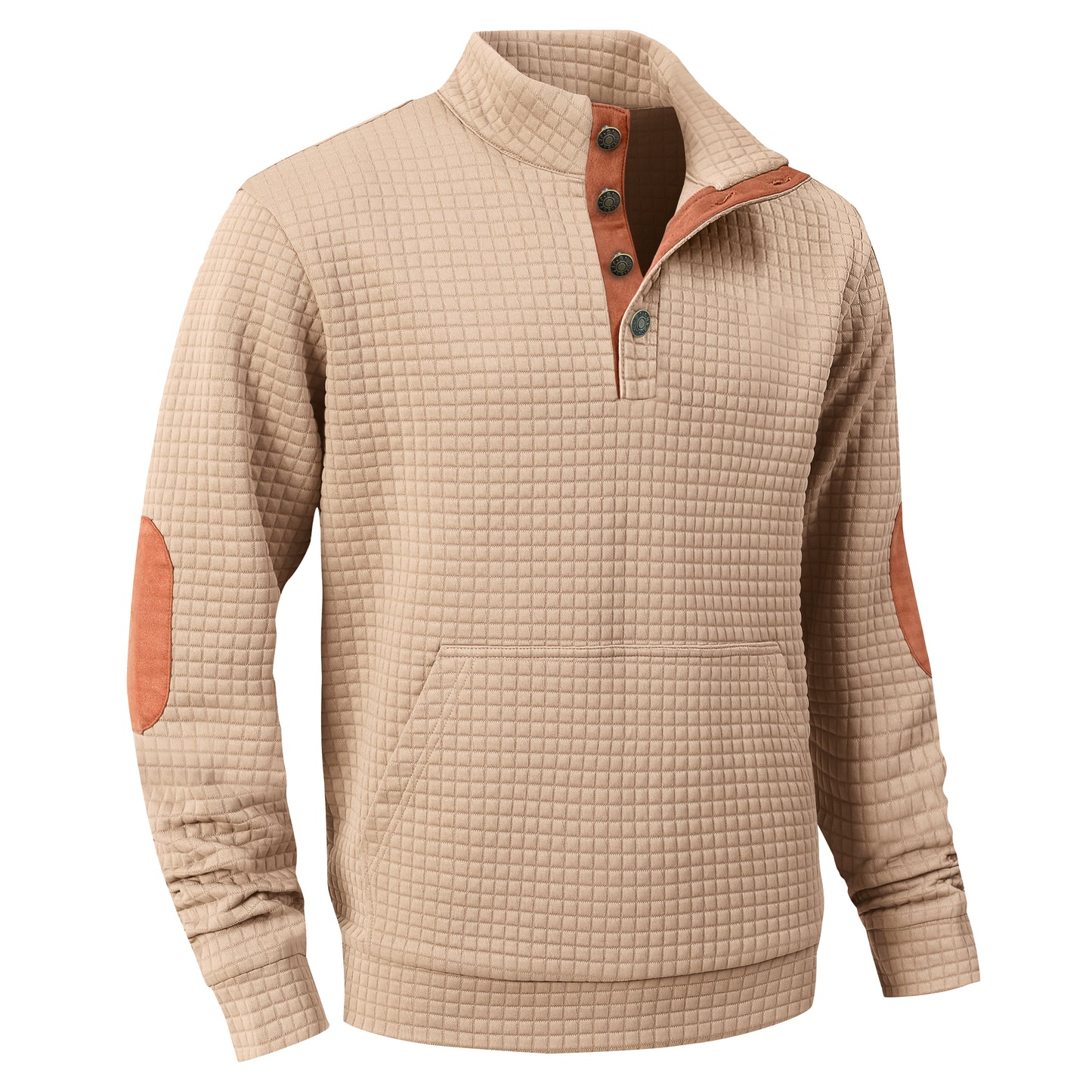 Zaitun Men's Quilted Sweatshirt Casual Long Sleeve Quarter Button Stand Collar Pullover Sweatshirts with Pocket Blue