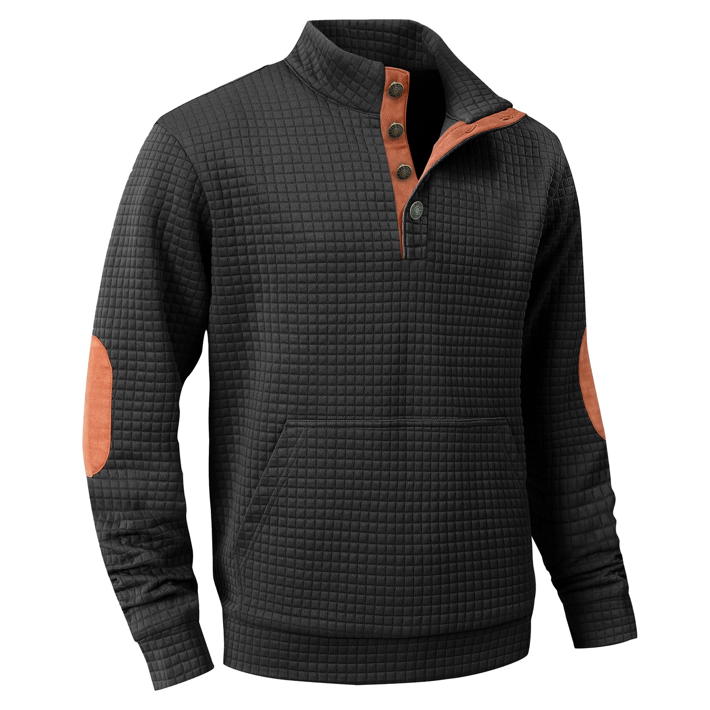 Zaitun Men's Quilted Sweatshirt Casual Long Sleeve Quarter Button Stand Collar Pullover Sweatshirts with Pocket Blue