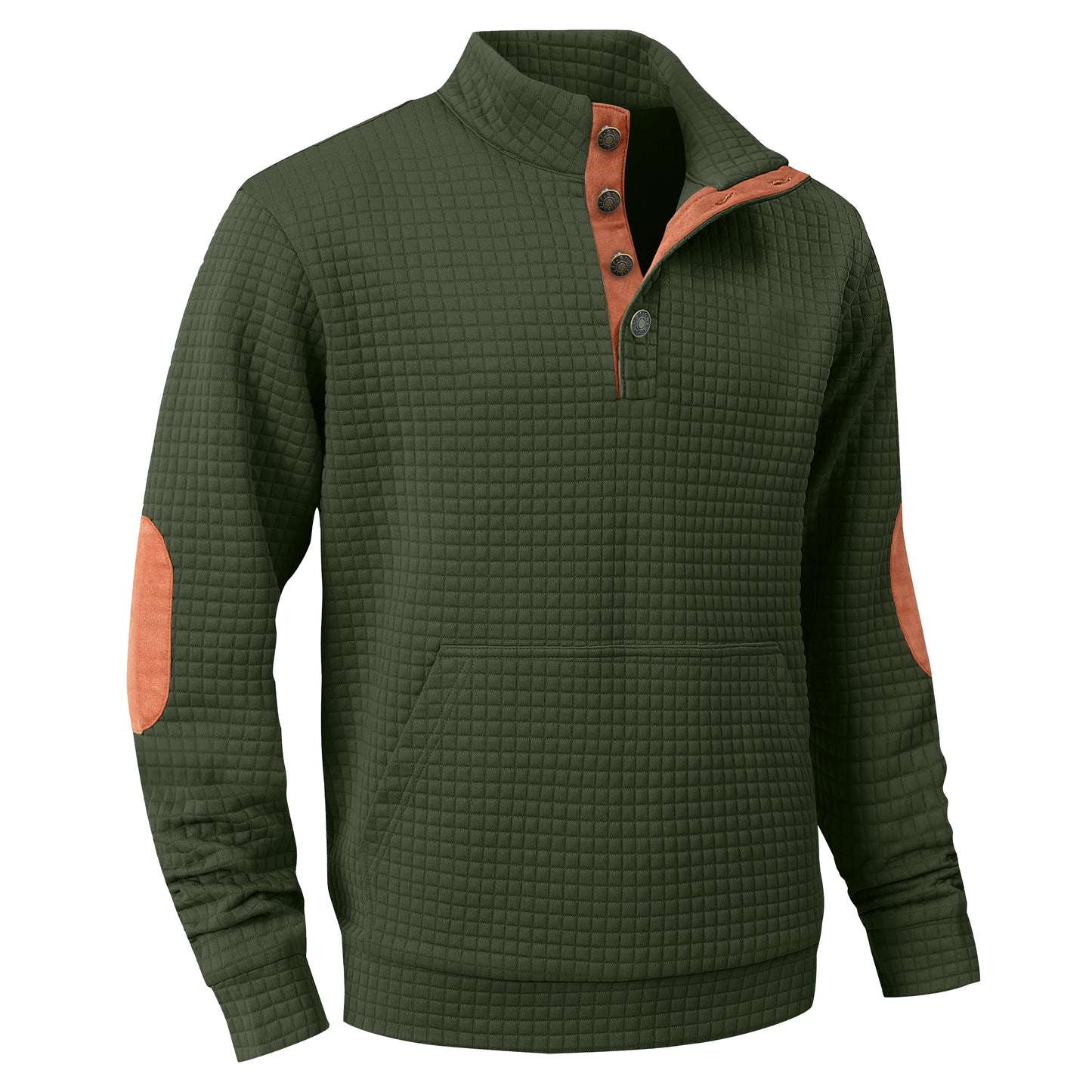 Zaitun Men's Quilted Sweatshirt Casual Long Sleeve Quarter Button Stand Collar Pullover Sweatshirts with Pocket Blue
