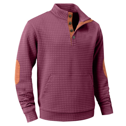 Zaitun Men's Quilted Sweatshirt Casual Long Sleeve Quarter Button Stand Collar Pullover Sweatshirts with Pocket Blue