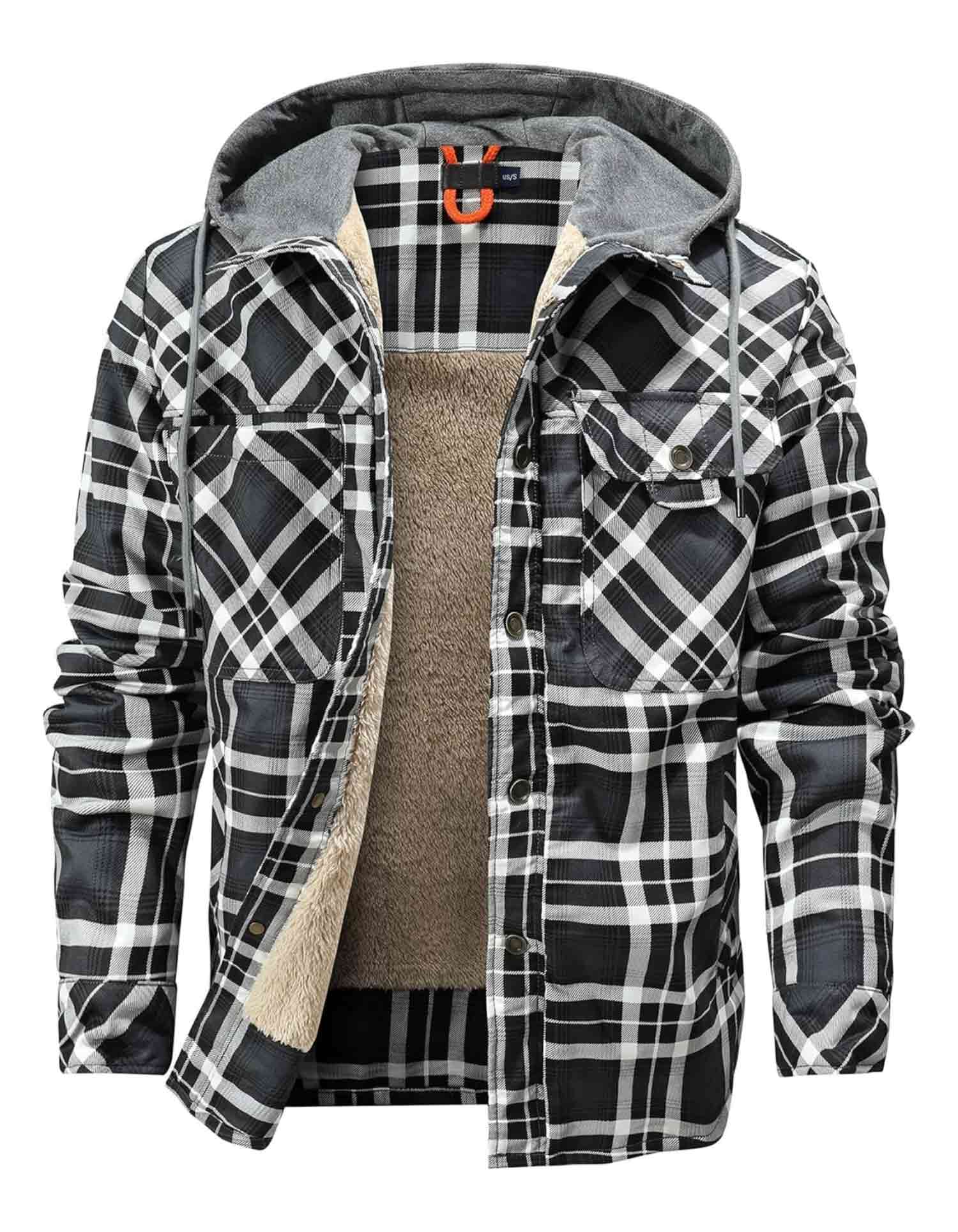 Sherpa-Lined Hooded Plaid Jacket