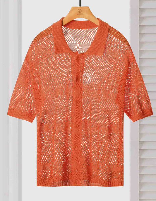 Sheer Crochet Mesh Shirt – Short Sleeve