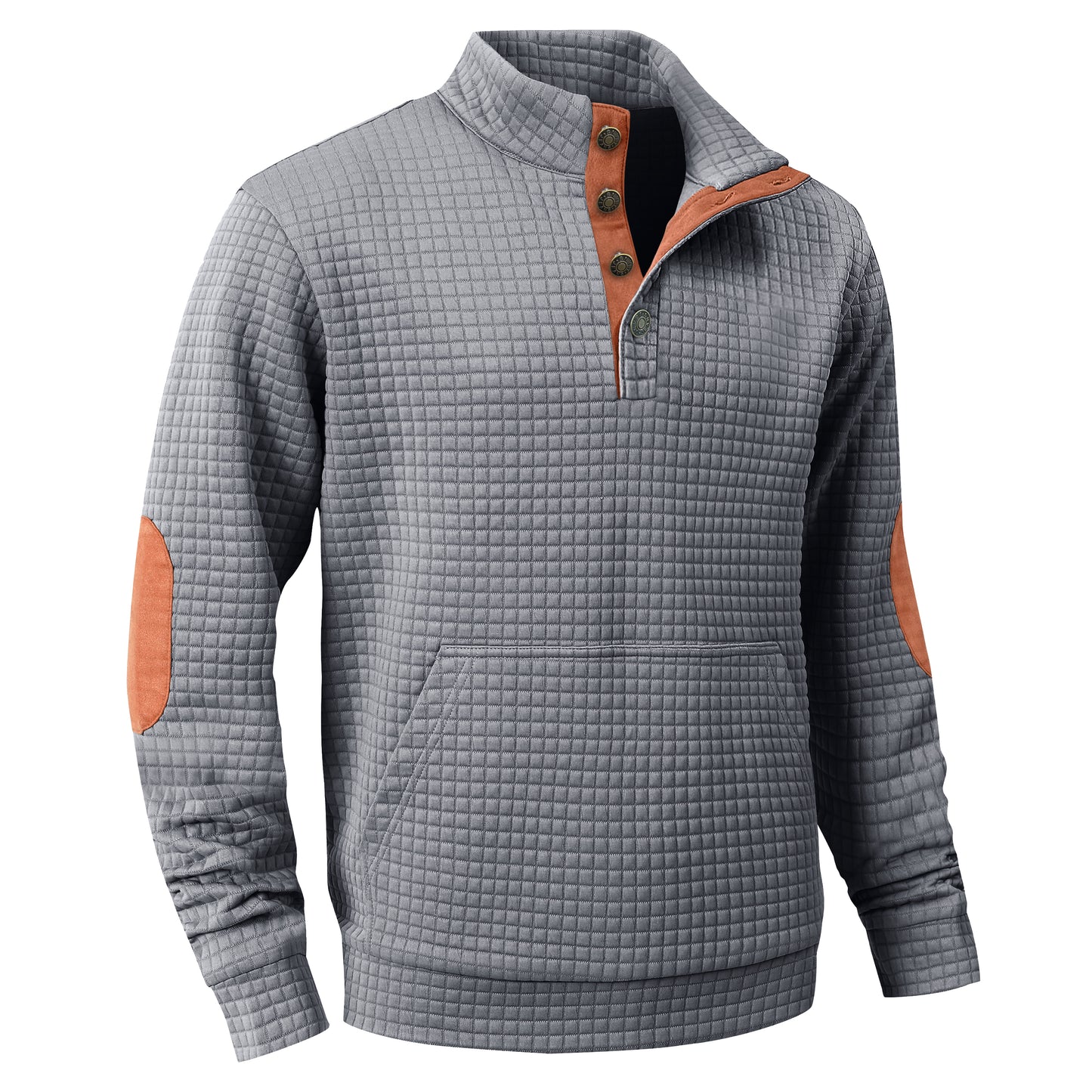 Zaitun Men's Quilted Sweatshirt Casual Long Sleeve Quarter Button Stand Collar Pullover Sweatshirts with Pocket Blue